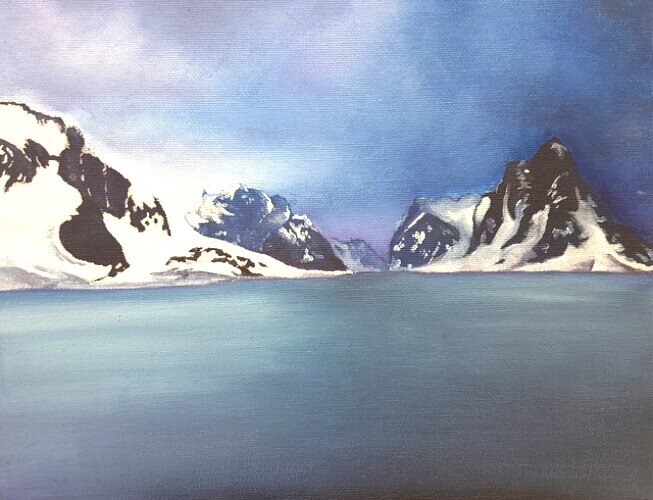 Schneeberge-und-See-in-Acryl